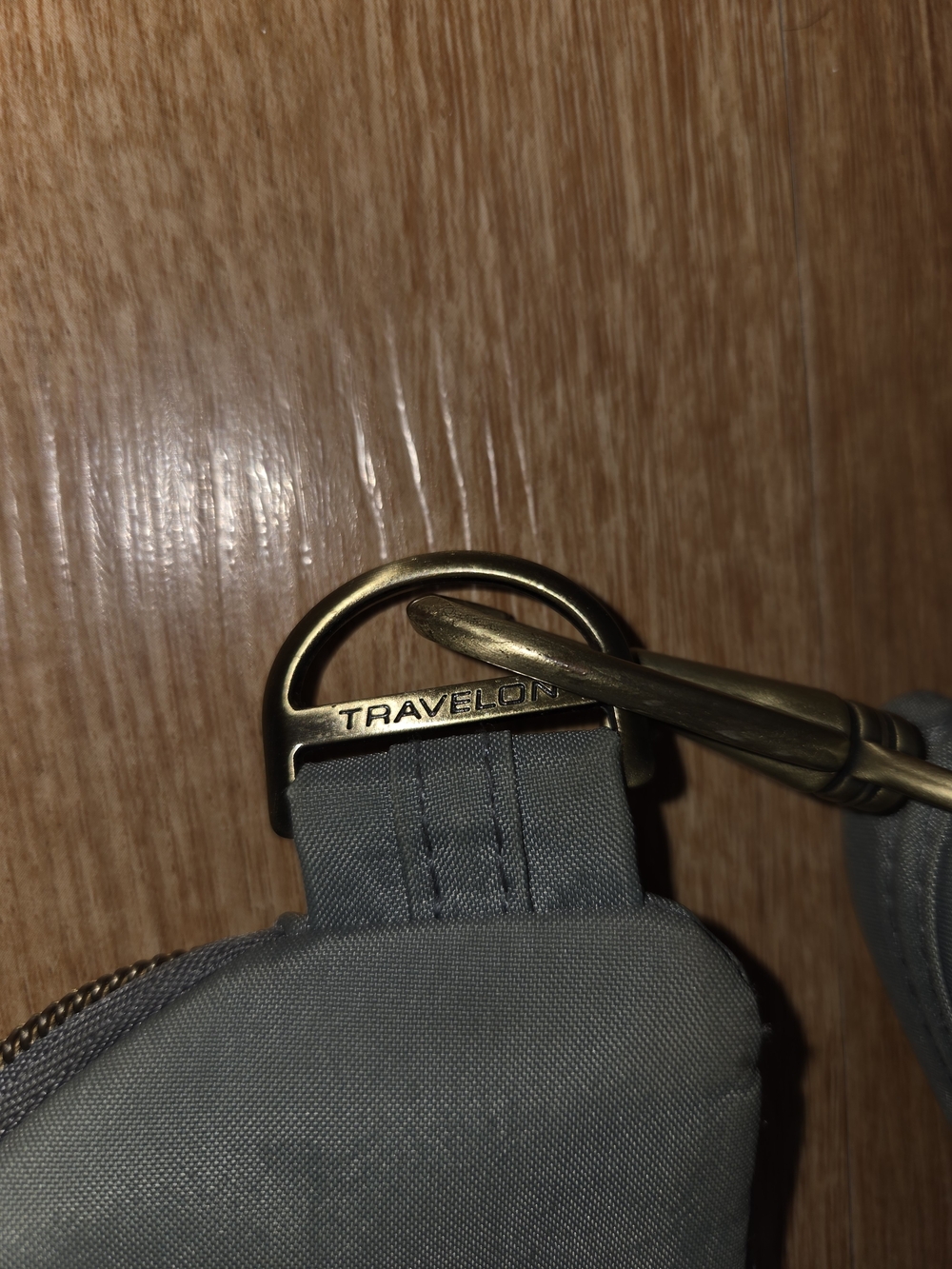 Travelon Steel Gray Compact Crossbody Bag with Brass Hardware - Picture 3 of 6
